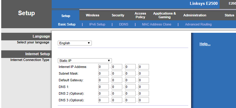 Internet Connection Type Static IP